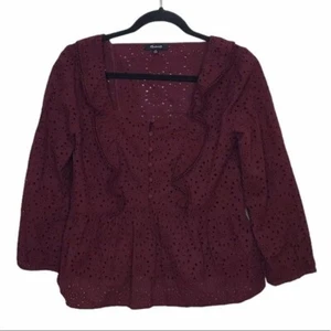 Madewell Burgundy Eyelet Pom Pom Blouse Top XS - Bild 1 von 7