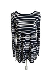 NWT Michael Kors Women's L Black & White Striped Knit Slinky Shirt Top Large NEW - Picture 1 of 7