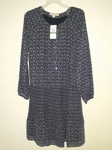 NWT MICHAEL KORS $155 Womens New Navy Pointelle Trim Dress Sz L - Picture 1 of 3