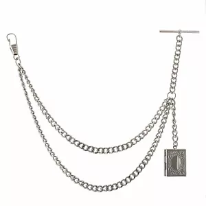 Brand New Silver Colour Single Albert Pocket Watch Chain With Locket 145 - Picture 1 of 8