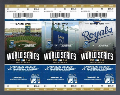 2014 WORLD SERIES SF GIANTS @ KC ROYALS FULL UNUSED TICKETS GAMES #1,2,6 - MINT Cover