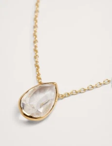 NWT BANANA REPUBLIC TEARDROP CRYSTAL PENDANT NECKLACE AUREUS + ARGENT GOLD - Picture 1 of 3