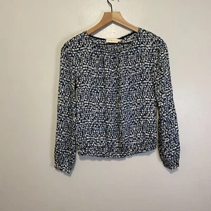 Tory Burch Seidenbluse blau creme abstraktes Muster gepunktet Langarm Gr. 0 - Bild 1 von 7