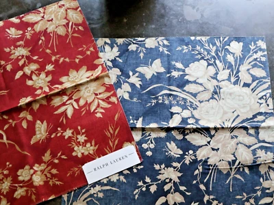 Juego de 2 RALPH LAUREN - MUESTRA DE TELA - Eliza Floral Rojo y Azul 17" cuadrado Foto 1 de 4