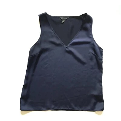 Club Monaco Satin Tank Top Blouse Shirt Womens Small Navy Blue V-Neck Sleeveless - Image 1 of 4