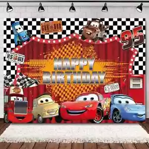 Cars Lightning McQueen Birthday Party Decorate, 5x3.5ft Happy Birthday Backdrop - Picture 1 of 4