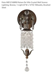 Feiss 1-Light Wall Sconce Vanity Rustic Bronze Prismatic Glass Crystal Accents - Picture 1 of 8