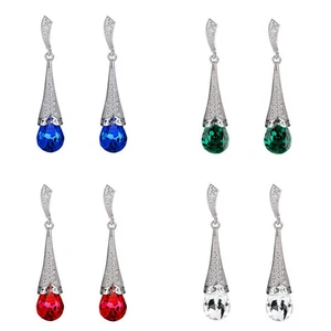 Droplet Paved Women Earrings Studs Butterfly Closure with crystal stones colours - Picture 1 of 5