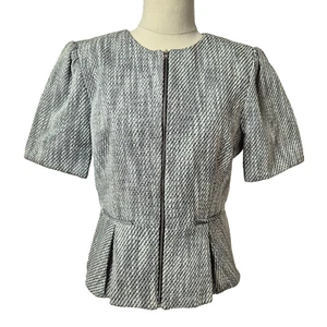 Jayson Brunsdon Black Label Peplum Top Jacket Womens Size 12 Black White Zip - Picture 1 of 8