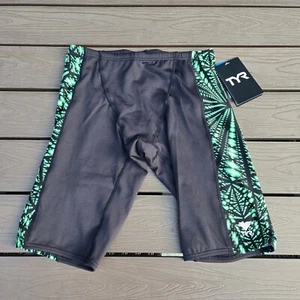 TYR Durafast Swimsuit Warp Speed Men’s Jammer Green/black Sz 30 NEW - Picture 1 of 3