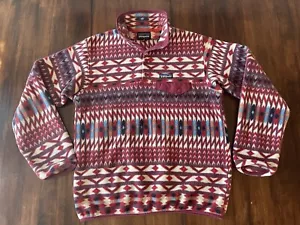 Patagonia Womens M Synchilla Fleece Red Aztec Pullover Snap T - Picture 1 of 8