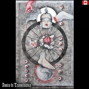 painting contemporary art modern esoteric symbol magic witch heart angels earth - Foto 1 di 24