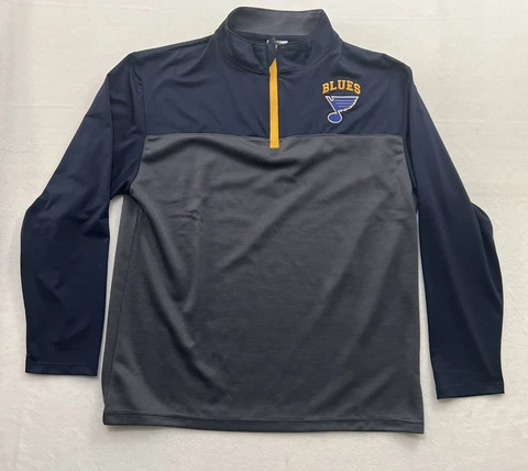 St Louis Blues Sweatshirt NHL Navy Blue Gray Athletic 1/4 Zip Pullover Men's L Cover