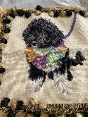 Wool Needlepoint and Petit Point Throw Pillow Water Spaniel Dog Case Cover 15” - Image 1 of 4