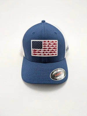 Columbia PFG American Flag Fishing White Mesh Back Flexfit Baseball Cap Hat L/XL - Image 1 of 4