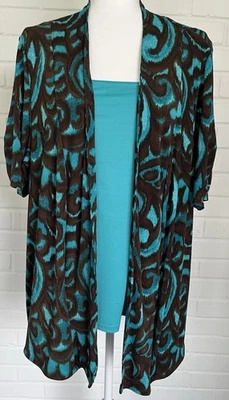 New Directions Batik Kimono Turquesa Marrón Plumero Chaqueta Cárdigan 2W - Shell 3W Foto 1 de 4