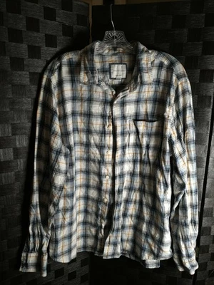 American eagle 超柔软 XL 格子纽扣蓝色白色金色长袖 — 第 1/4 张图片