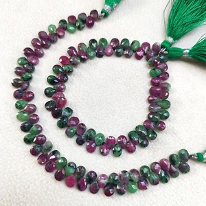 Natural Bicolour Ruby Zoisite Gems 7x5mm Size Faceted Pear Shape Beads 8" Strand - Picture 1 of 3
