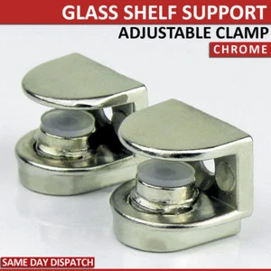 8 ADJUSTABLE GLASS SHELF BRACKETS SUPPORT CURVED CLAMP SMALL BRACKETS SEAL 3-8mm - Picture 1 of 8