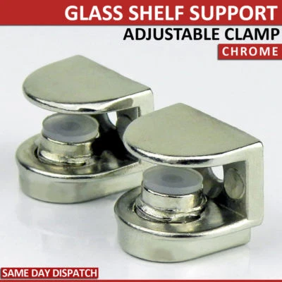 8 ADJUSTABLE GLASS SHELF BRACKETS SUPPORT CURVED CLAMP SMALL BRACKETS SEAL 3-8mm - Image 1 of 4