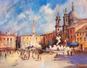 ORIGINAL MARTIN ULBRICHT "Piazza Navona Rome" Roman italian italy OIL PAINTING - Picture 1 of 1