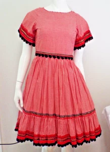 Vintage JEANETTE'S ORIGINALS 1950s Red Gingham PATIO DRESS Size XS Circle Skirt - Picture 1 of 12