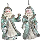 Kurt Adler  Sage Green Santa Ornament Set 2 Blessing for All Family is a Gift