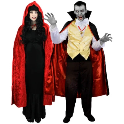 COUPLES VAMPIRE HALLOWEEN FANCY DRESS COSTUMES HIS AND HERS LADIES MENS  - Image 1 of 4