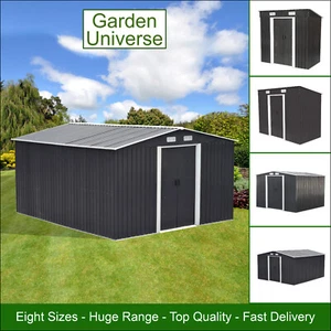 Garden Shed Metal 8 Sizes Garden Universe Storage Pent Apex Roofs Fast Ship Grey - Picture 1 of 120