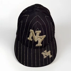 NY Yankees Pinstripe Sz. Med. Black/Gold Stitch Fitted Baseball Embroidered Cap - Picture 1 of 11