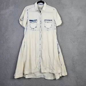 RYAN MICHAEL Women's Snap Button up White Blue Tie-dye Dress Size S NEW - Picture 1 of 13