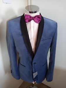 NEW NEXT Men's Blue 'Velvet' Tuxedo Suit Jacket C40" Short Drop Slim Fit rrp £90