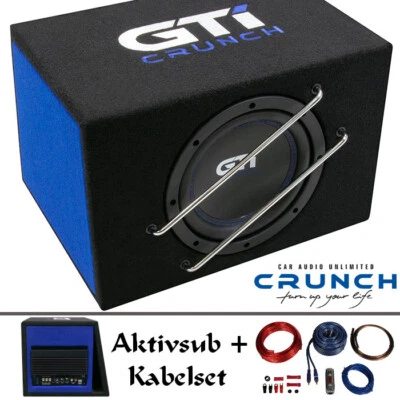 Crunch GTI800A Aktivsubwoofer 400 Watt 20cm Basskiste Auto Verstärker + Kabelset - Bild 1 von 4