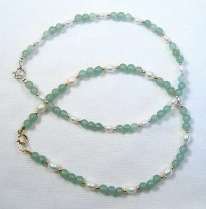 Lyns Aventurine and Freshwater Pearl Anklet Silver or Gold - Picture 1 of 7