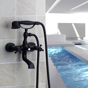 Black Bathroom Wall Mount Brass Tub Filler Faucet Mixer Tap&phone Handshower - Bild 1 von 10