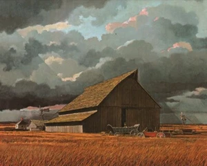 Molino de viento ACEO estilo pradera con rueda de carro a la derecha por Eric Sloane - Imagen 1 de 1