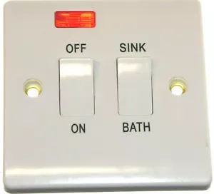 20 Amp 2 Gang Dual Immersion Heater Sink Bath Switch Neon Indicator 20A White - Picture 1 of 4