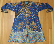 Antique 19 c Qing Dynasty Imperial 9 Dragon Robe Embroidered Silk Chinese