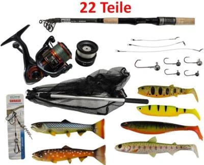 BALZER, SERT, SAVAGE GEAR, BKK, VMC, FLADEN, WESTIN, PROREX Angelset Balzer Telerute 2,40m 15-50g SG Rolle 3000er+Schnur +Zubehör Gummifisch