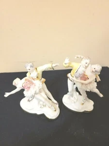 CROSSED SWORDS  PORCELAIN TWO BALLET COUPLE  FIGURINES  - Picture 1 of 6