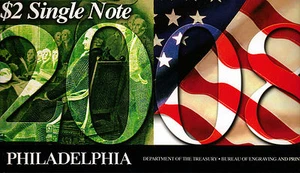 5 - 2003-A Consecutive $2 Single Note, Year "2008" in Ser #, from the BEP (U-91) - Picture 1 of 6