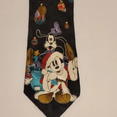 Disney MICKEY & CO Tie Necktie Goofy Christmas 100% Silk Sweden Atlas Design 58" - Image 1 of 4