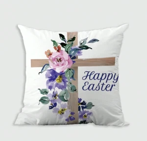 1 Pc Easter Themed Cross/Flowers Short Plush Pillow Cover, Versatile, 18" - Picture 1 of 3