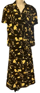 Leslie Faye Outfit 2 Piece Women’s Sz 14 Midi Skirt and Blouse Floral Set - Picture 1 of 3