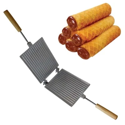 RECTANGULAR ALUMINUM WAFFLE IRON FOR WAFFLE ROLLS MAKING ON THE STOVE - Image 1 of 4