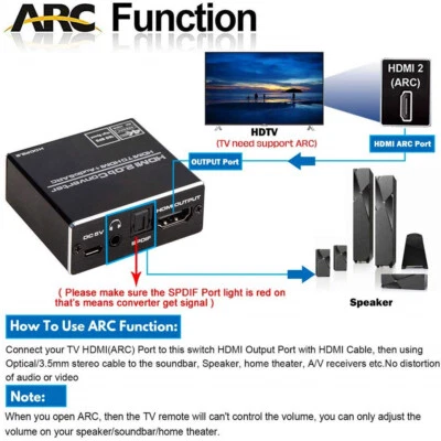 HDMI 2.0 Audio Extractor Splitter HDMI ARC + SPDIF Audio + 3.5mm Converter 60Hz - Bild 1 von 4