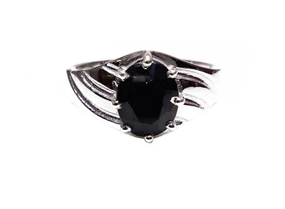 Anello In Onice Nero Argento Nero 7x9 Mm Ovale Band In Onice Nero 2.5 Ct - Immagine 1 di 4