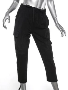 VINCE Black Suede Leather Drawstring-Waist Cargo Pocket Jogger Track Pant XS NEW - Picture 1 of 4