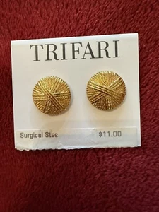 1990er Jahre TRIFARI glänzende helle Gold Knopf Ohrringe - Neu - Bild 1 von 2