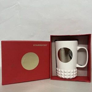 Starbucks Blanc Argent Clouté Céramique Manchette Sirène Tasse Relief Anse 16oz - Photo 1 sur 3